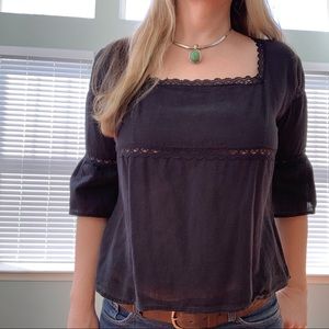 Boho Black Cotton Top with Bell Sleeves
